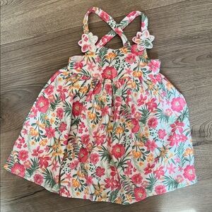 Floral Pink & Yellow Girls Sundress with Crossback Straps